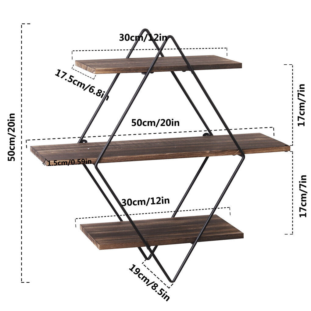 3 Tier Diamond Metal Floating Shelves Wall Mounted Display