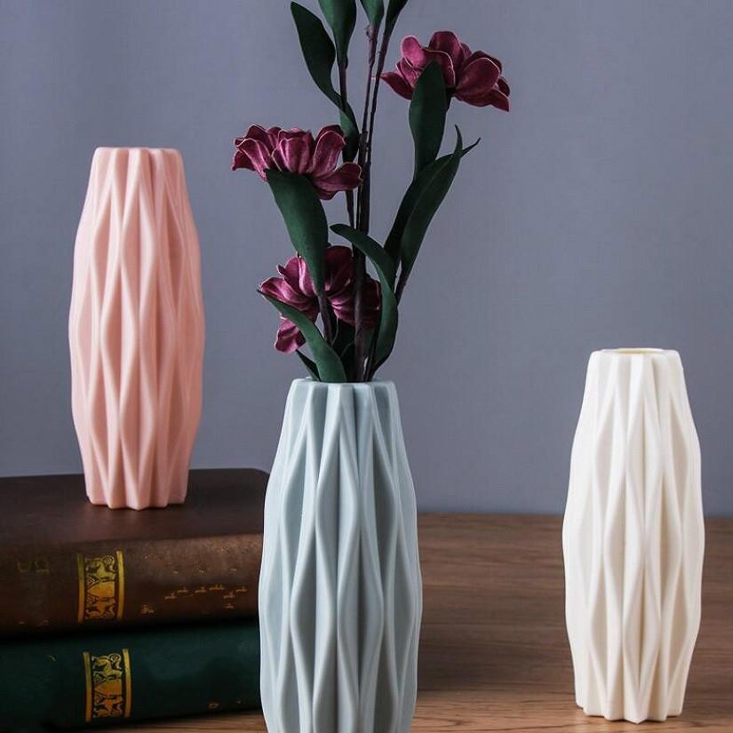 Set of 3 Creative Plastic Camellia Vases for Wet and Dry Decor - Pink