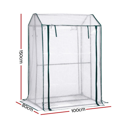 Green Fingers Mini Greenhouse PE Cover Green House Roll-Up Zippered Door 1.0x0.8x1.5M