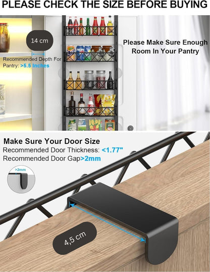 6 Tier Adjustable Baskets Over Door Pantry Organiser for Home Kitchen