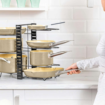 CARLA HOME Adjustable 8-Tier Pan Rack Pot Organizer for Kitchen Cabinet