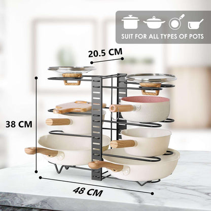 CARLA HOME Adjustable 8-Tier Pan Rack Pot Organizer for Kitchen Cabinet
