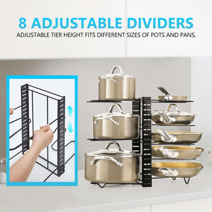 CARLA HOME Adjustable 8-Tier Pan Rack Pot Organizer for Kitchen Cabinet