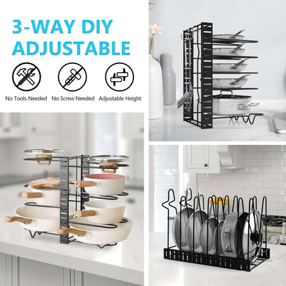 CARLA HOME Adjustable 8-Tier Pan Rack Pot Organizer for Kitchen Cabinet