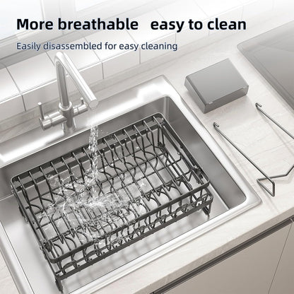 CARLA HOME 2-Tier Dish Drying Rack with Drainage Tray, Utensil Holder, Cup Hooks & Cutting Board Rack for Kitchen (Black)