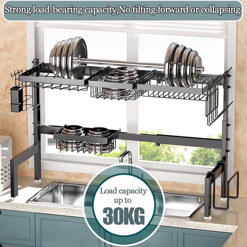 CARLA HOME Adjustable Over the Sink Dish Drying Rack with Utensil Holder, Hooks & Cutting Board Rack for Kitchen Counter Storage