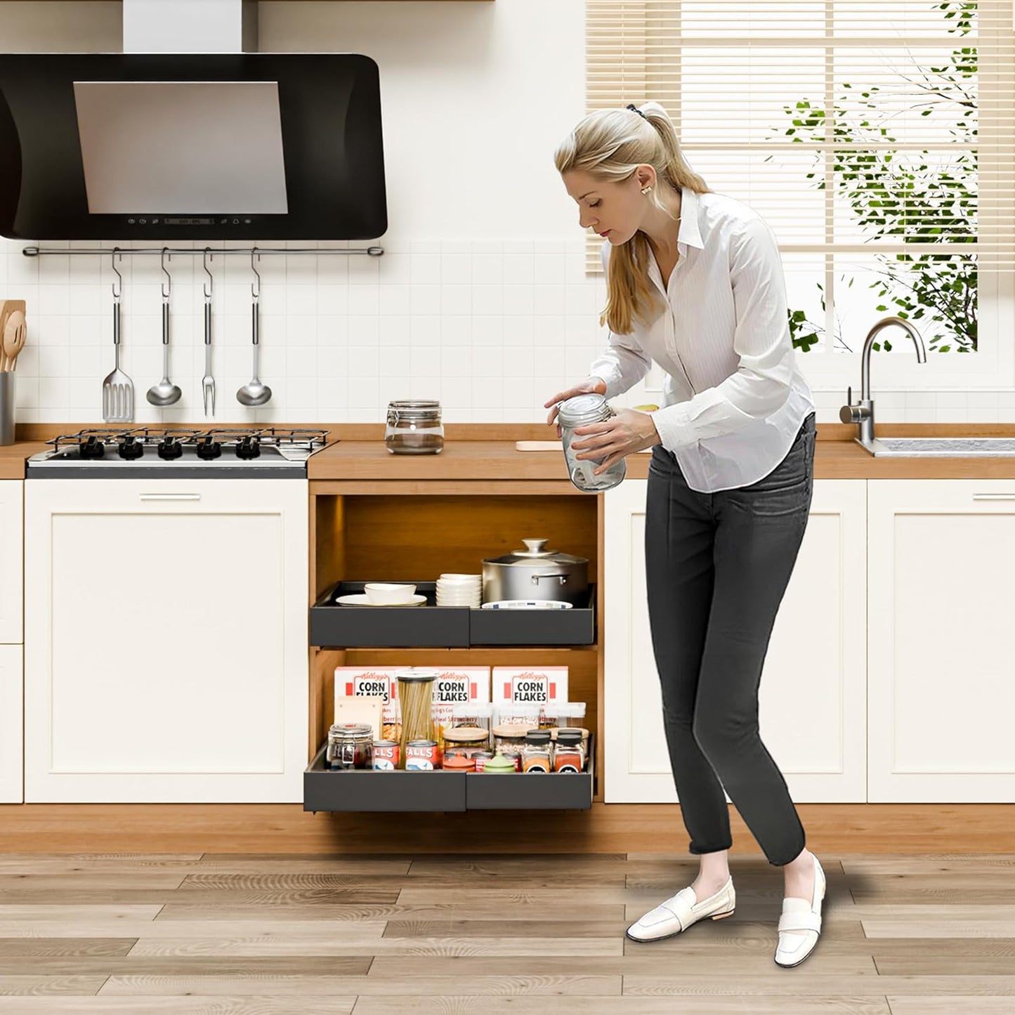 CARLA HOME 2 Pack Pull Out Cabinet Organizer Expandable for Cabinets with Adjustable Slide Out Shelves and Easy Installation (Black)