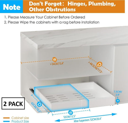 CARLA HOME 2 Pack Pull Out Cabinet Organizer Expandable for Cabinets with Adjustable Slide Out Shelves and Easy Installation (White)