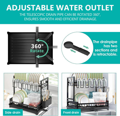 CARLA HOME Dish Drying Rack 2-Tier Kitchen Drainer with Drainboard