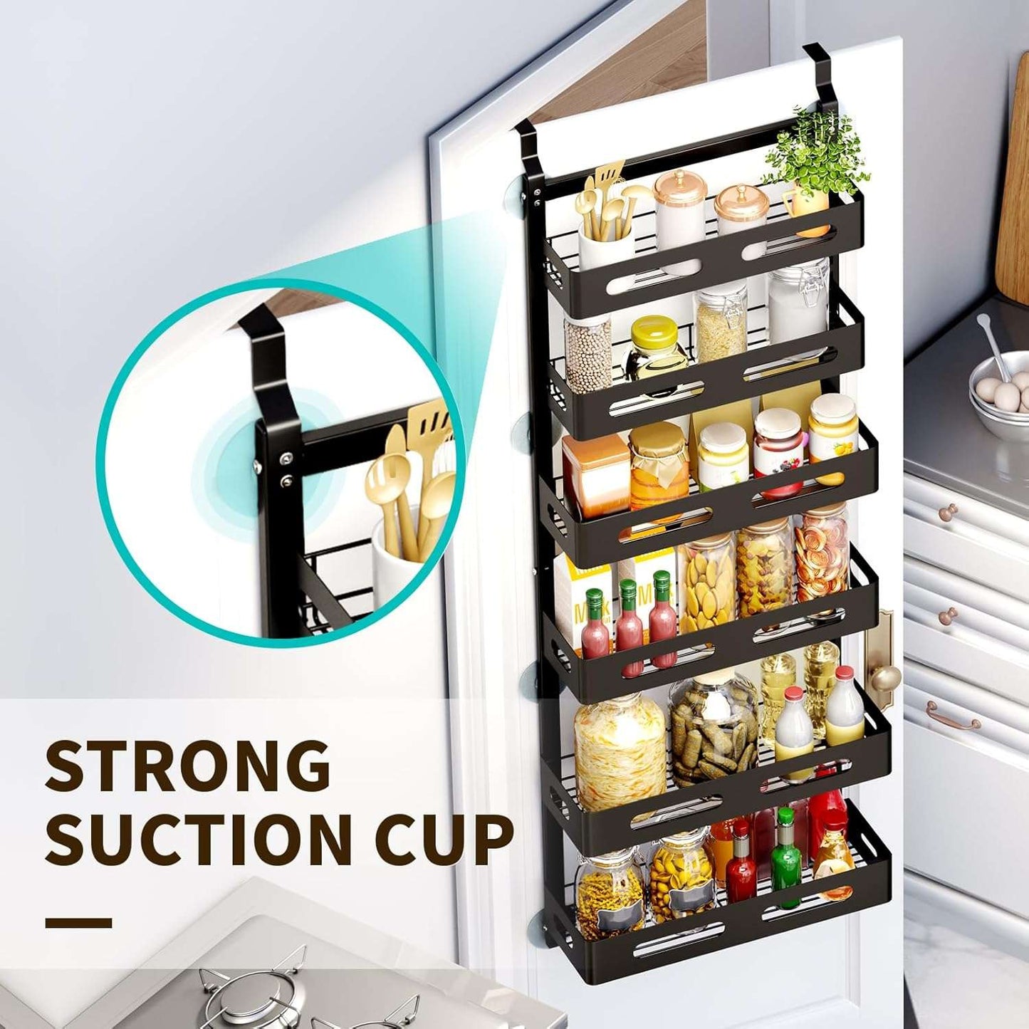 CARLA HOME 6 Tier Over the Door Organizer with Adjustable Metal Pantry Storage Rack and Hanging Baskets for Kitchen and Bathroom