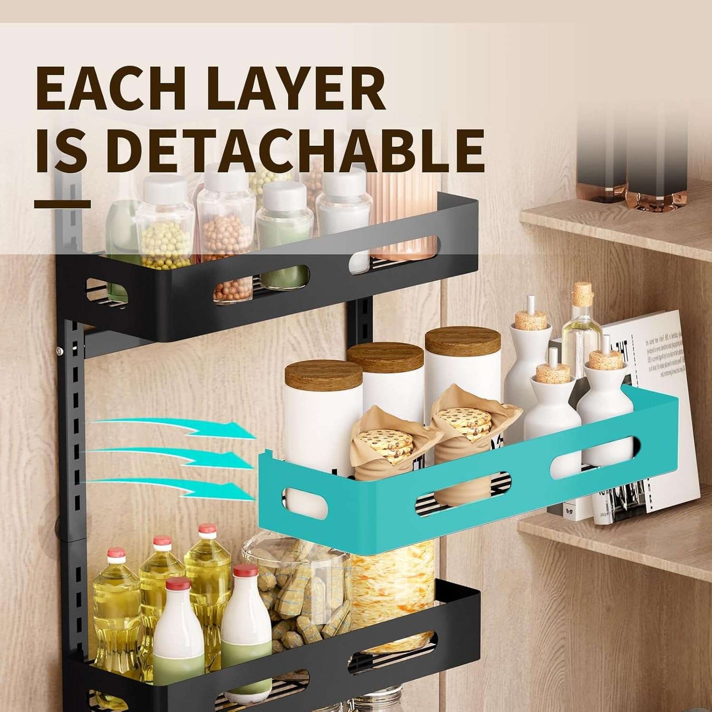 CARLA HOME 6 Tier Over the Door Organizer with Adjustable Metal Pantry Storage Rack and Hanging Baskets for Kitchen and Bathroom