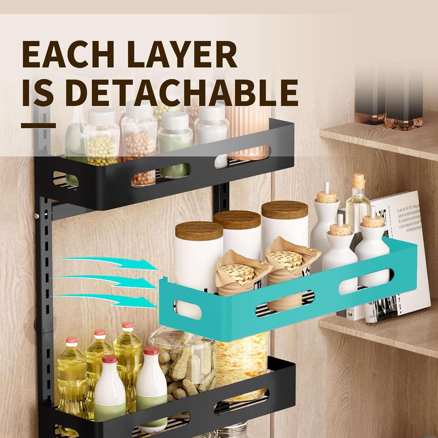 CARLA HOME 6 Tier Over the Door Organizer with Adjustable Metal Pantry Storage Rack and Hanging Baskets for Kitchen and Bathroom