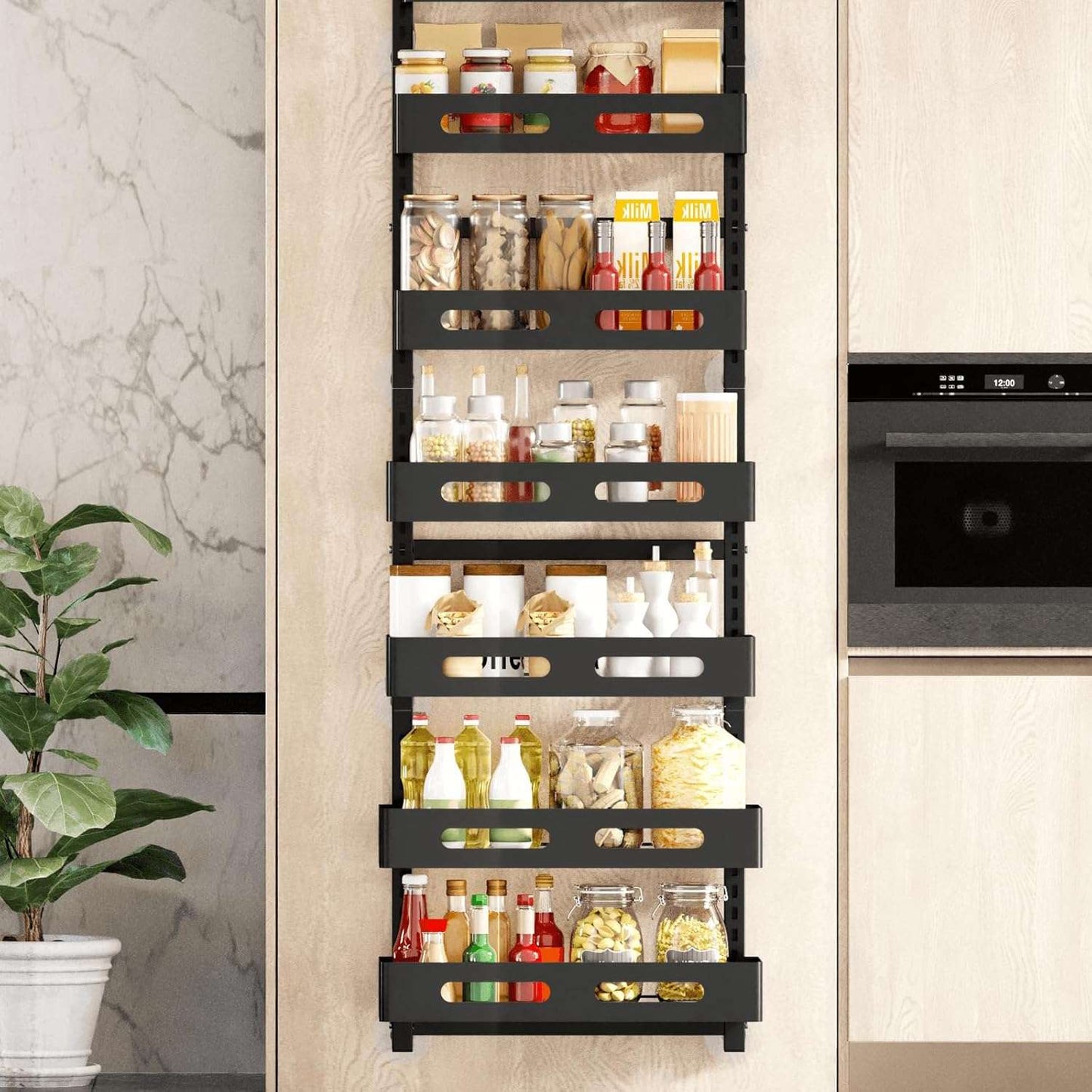 CARLA HOME 6 Tier Over the Door Organizer with Adjustable Metal Pantry Storage Rack and Hanging Baskets for Kitchen and Bathroom