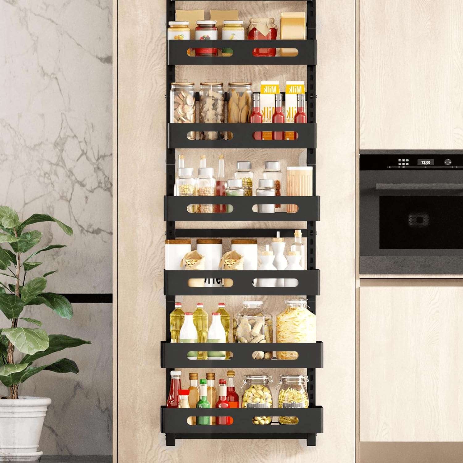 CARLA HOME 6 Tier Over the Door Organizer with Adjustable Metal Pantry Storage Rack and Hanging Baskets for Kitchen and Bathroom