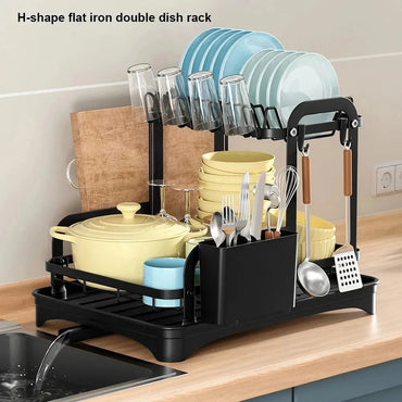 2 Tier Dish Drainer Rack with Drain Basket