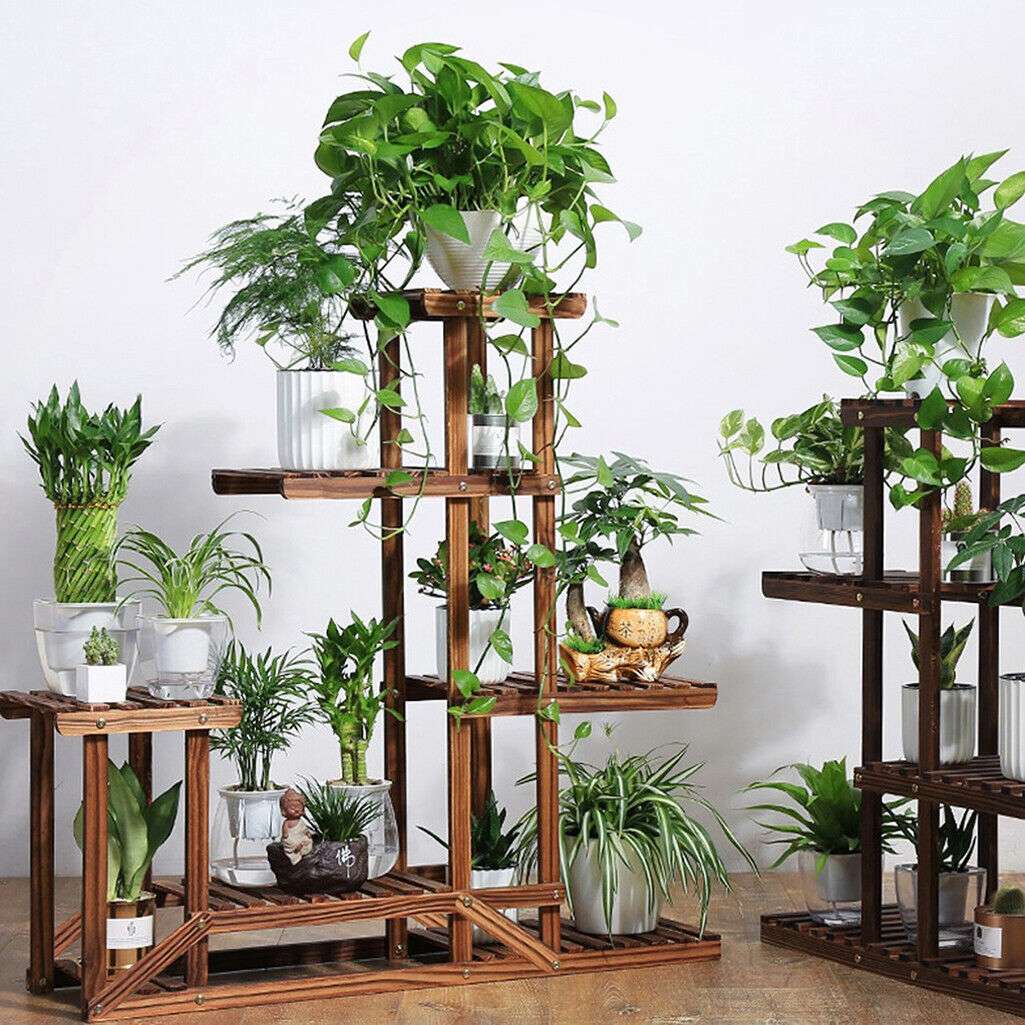 5-Tier Wooden Plant Stand Flower Display Shelf Indoor Outdoor Garden