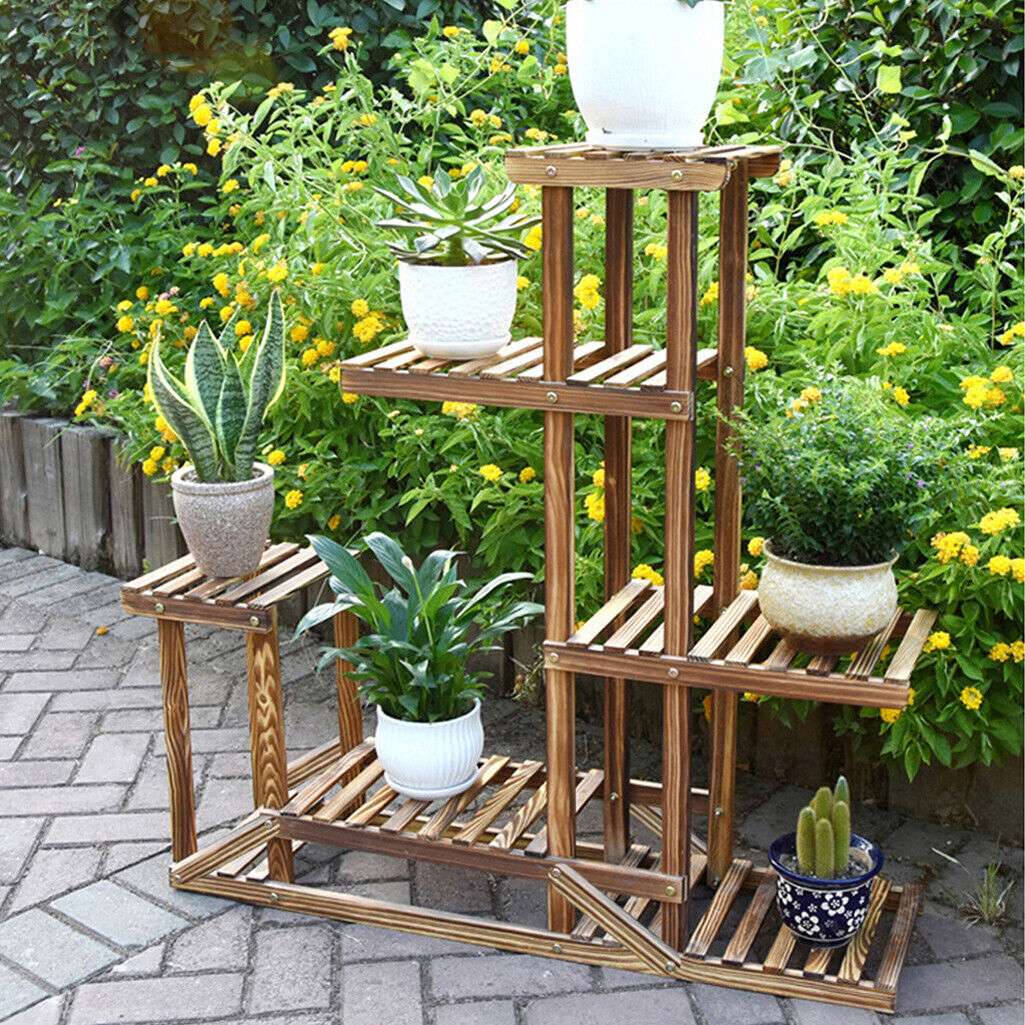 5-Tier Wooden Plant Stand Flower Display Shelf Indoor Outdoor Garden