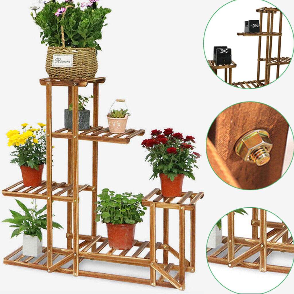 5-Tier Wooden Plant Stand Flower Display Shelf Indoor Outdoor Garden