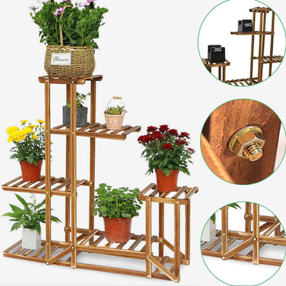 5-Tier Wooden Plant Stand Flower Display Shelf Indoor Outdoor Garden