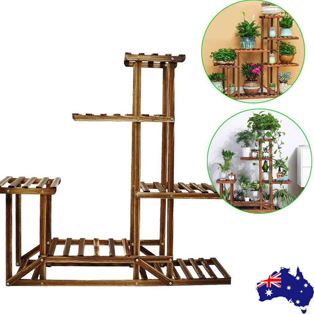 5-Tier Wooden Plant Stand Flower Display Shelf Indoor Outdoor Garden