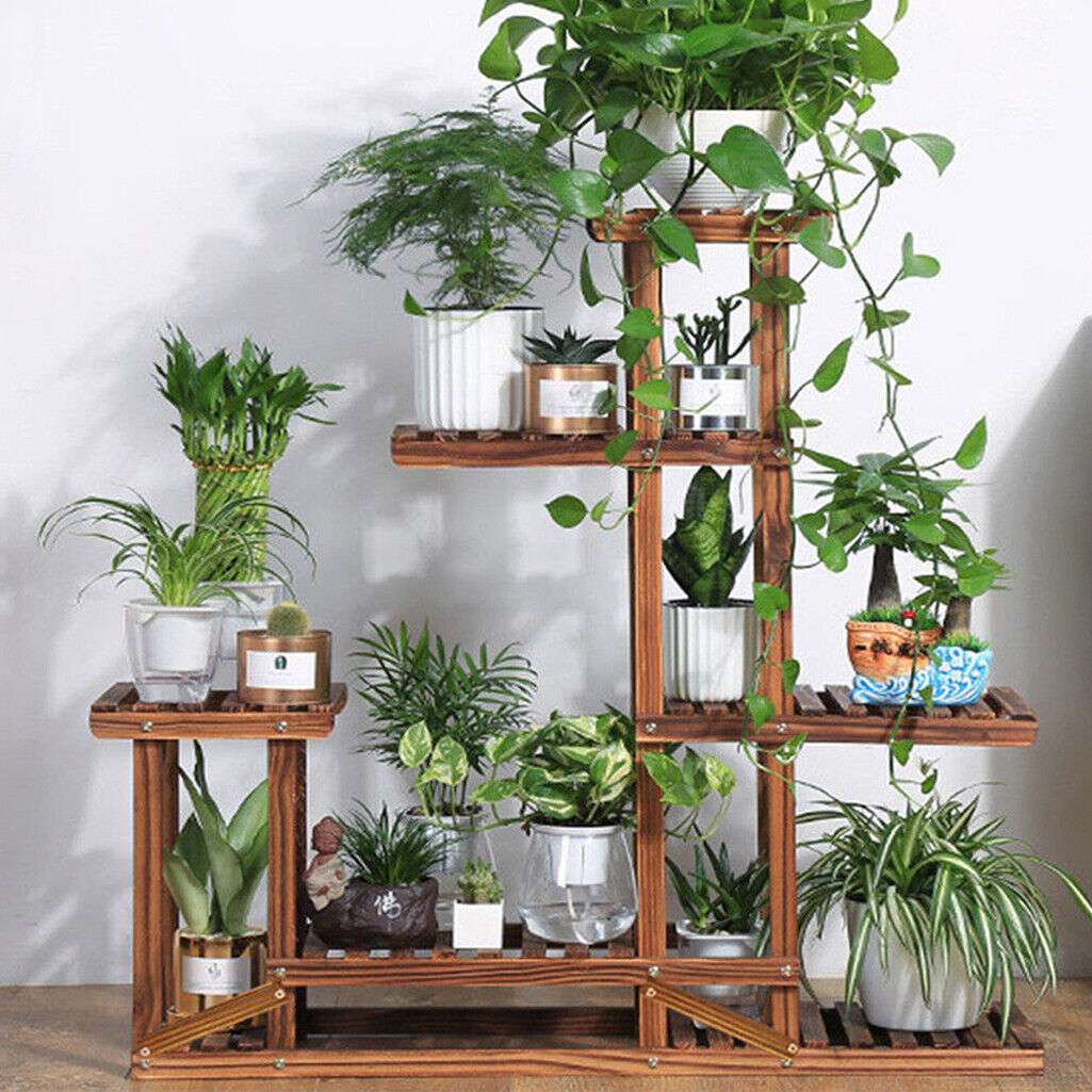 5-Tier Wooden Plant Stand Flower Display Shelf Indoor Outdoor Garden