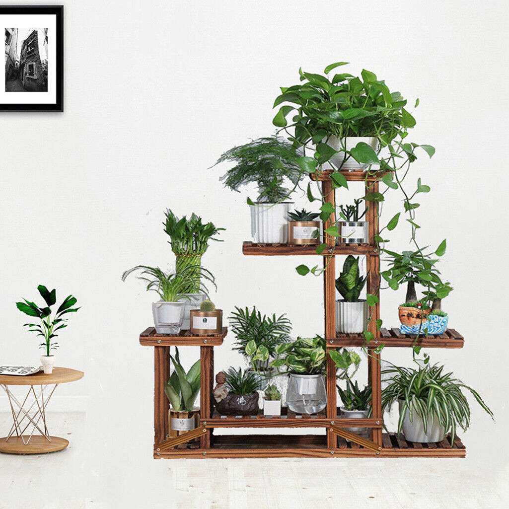 5-Tier Wooden Plant Stand Flower Display Shelf Indoor Outdoor Garden