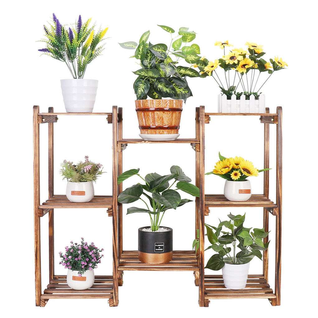 8-Tier Wooden Plant Stand Outdoor Indoor Garden Shelf