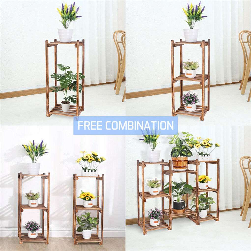 8-Tier Wooden Plant Stand Outdoor Indoor Garden Shelf