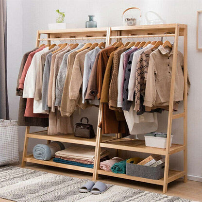 Bamboo Garment Rack Portable Laundry Storage Nature -