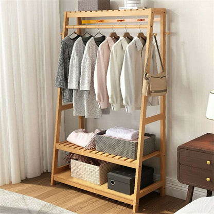 Bamboo Garment Rack Portable Laundry Storage Nature -