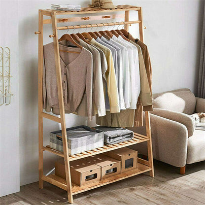 Bamboo Garment Rack Portable Laundry Storage Nature -