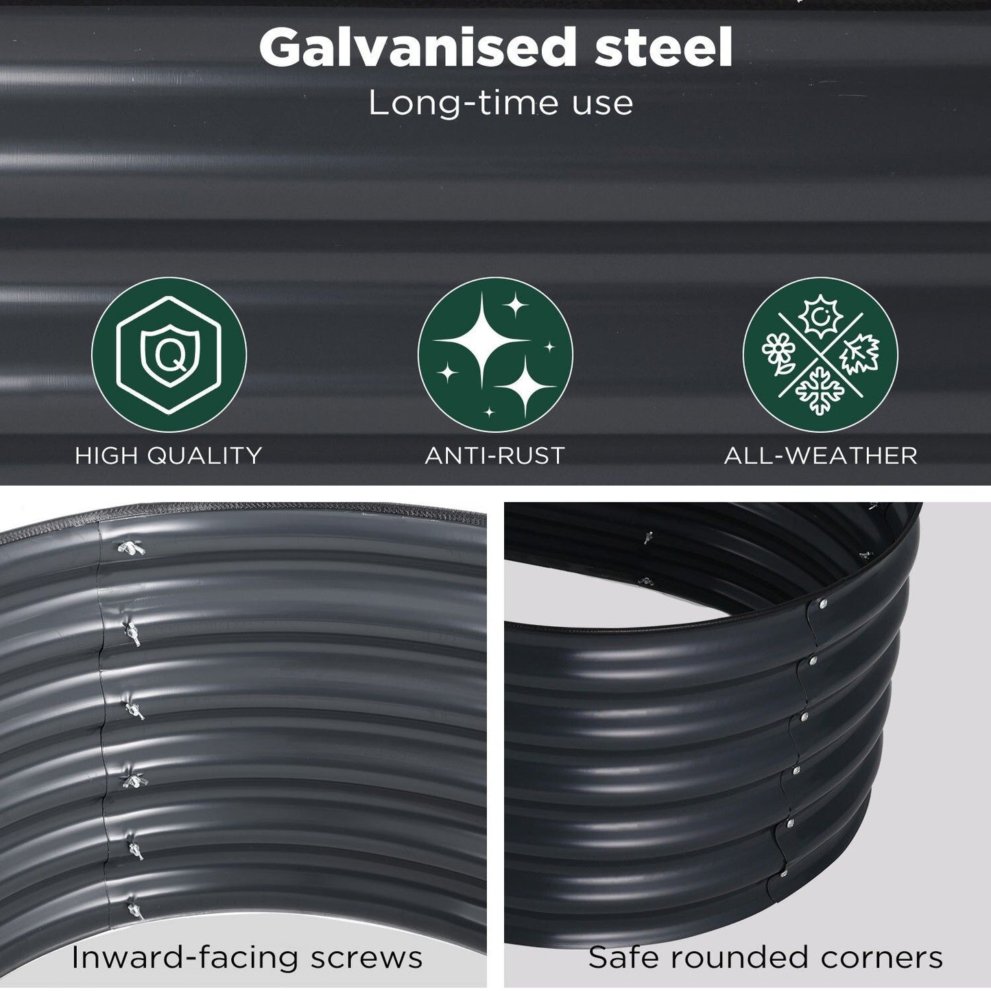 Oval Raised Garden Bed 160x80x42cm Galvanised Steel Planter