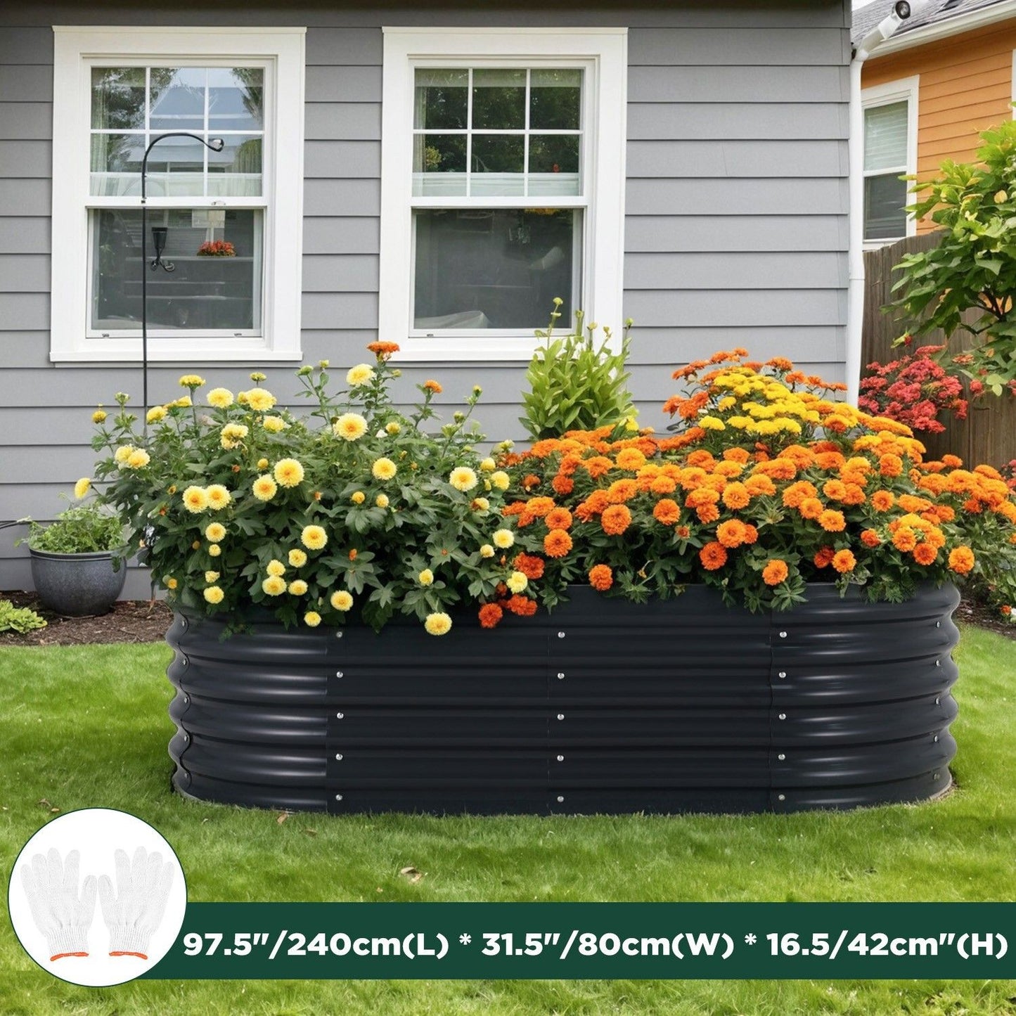 Oval Raised Garden Bed Galvanised Steel 240x80x42cm Planter