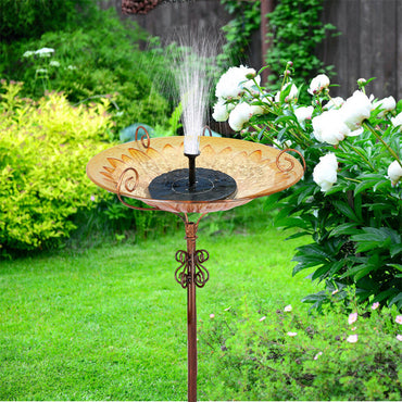 Solar Bird Bath Feeder Fountain Deck Post Mount