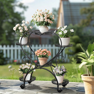 Rolling Metal Plant Stand Indoor Outdoor Garden Display Shelf