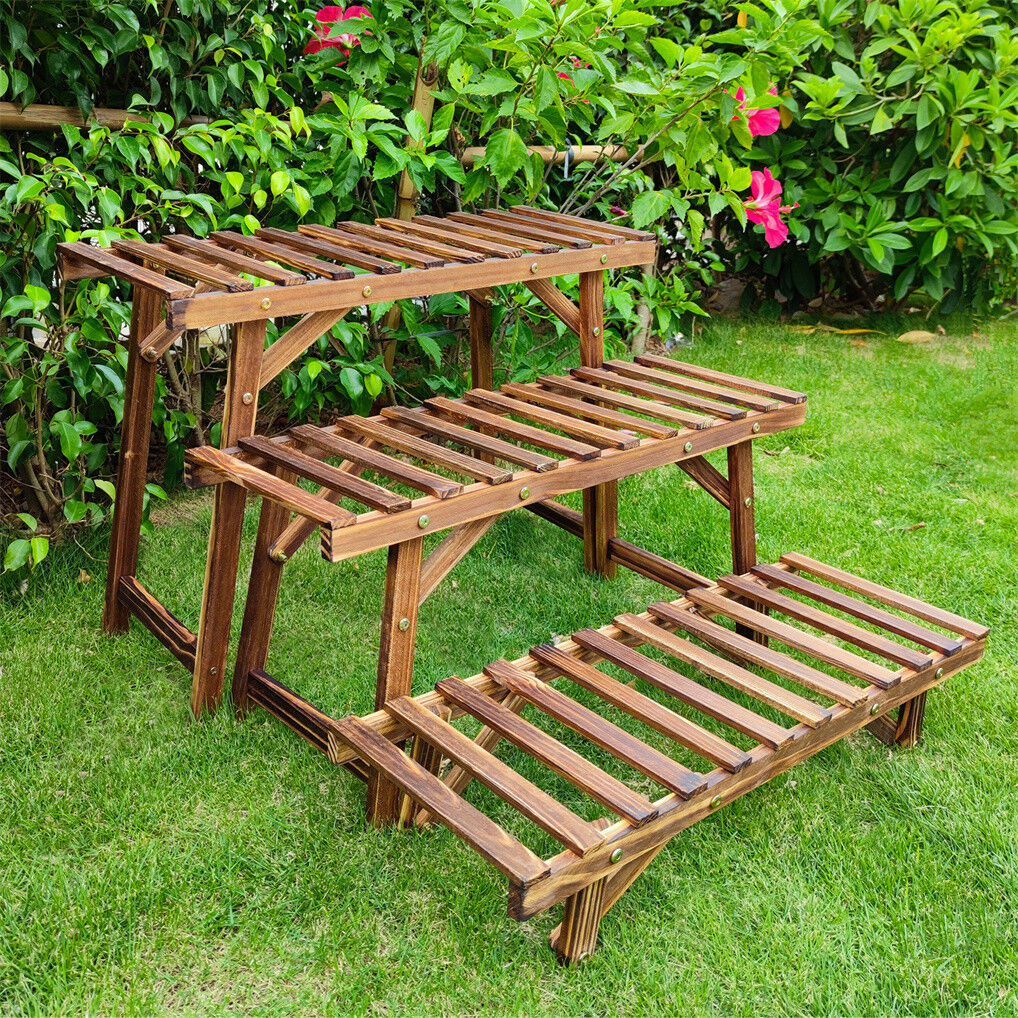 Pine Wood 3pcs Plant Stand Ladder Garden Flower Display