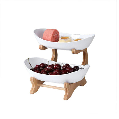 Modern Multi-layer Bamboo Fruit Snack Plate Rack Creative Living Room Plate Rack - Beige