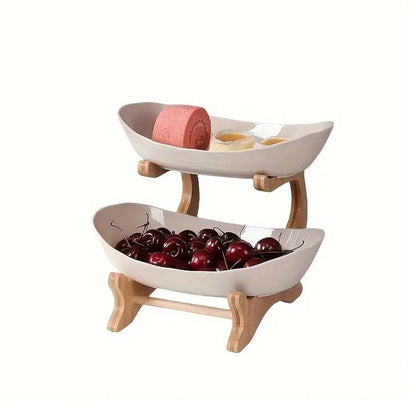 Modern Multi-layer Bamboo Fruit Snack Plate Rack Creative Living Room Plate Rack - Beige