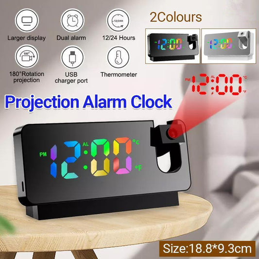 LED Digital Smart Alarm Clock Projection Temperature Time Projector LCD Display - Black