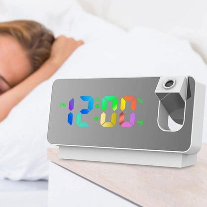 LED Digital Smart Alarm Clock Projection Temperature Time Projector LCD Display - Black