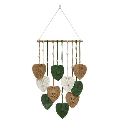 Handmade Braided Cotton Rope Leaves Wall Hanging Home Decoration Ornament - Brown