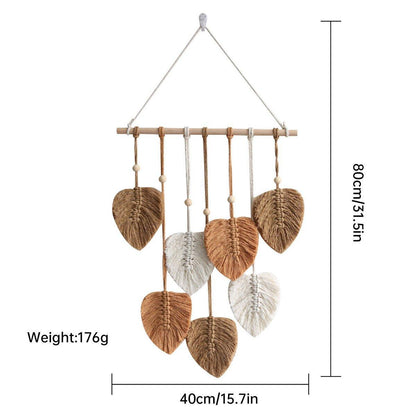 Handmade Braided Cotton Rope Leaves Wall Hanging Home Decoration Ornament - Khaki
