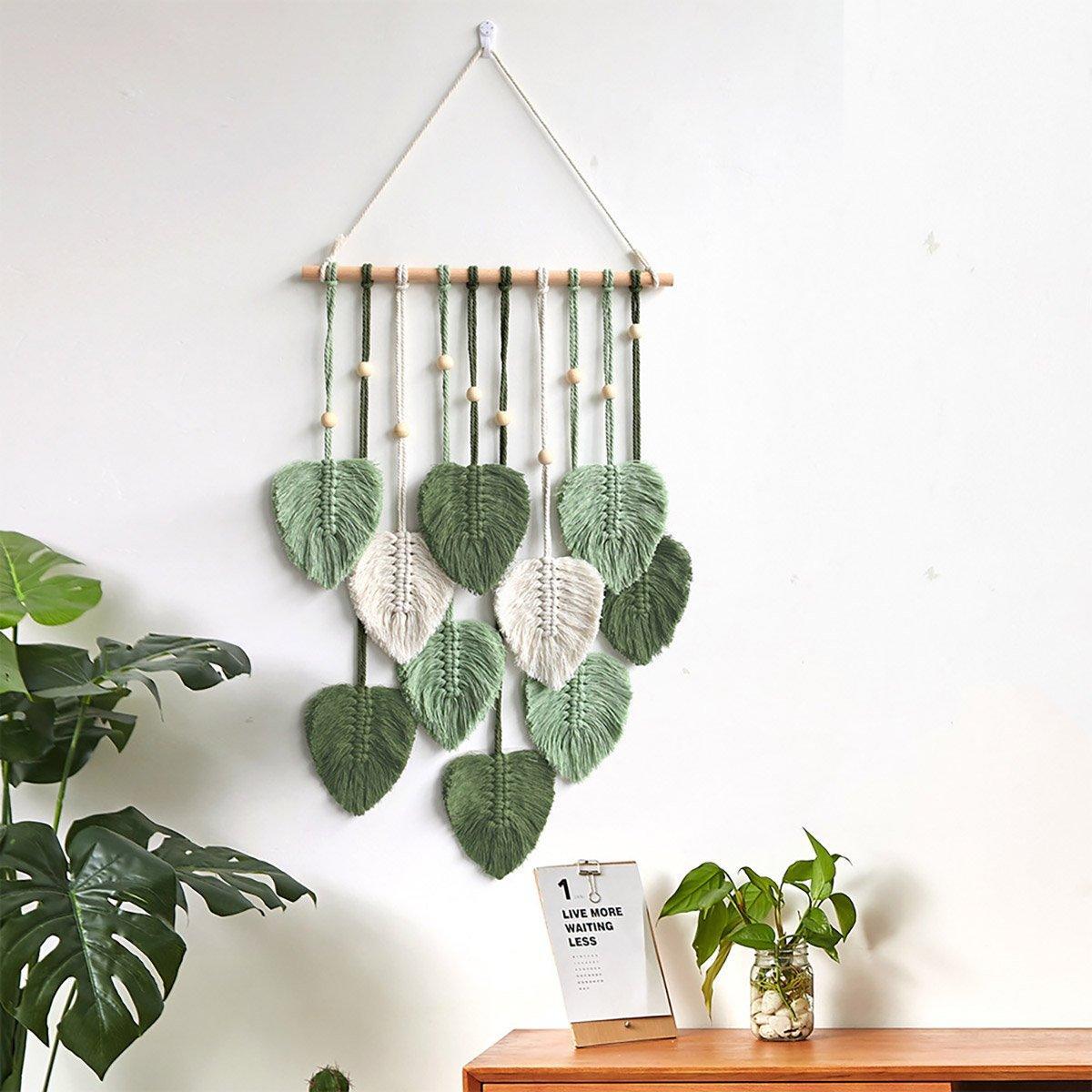 Handmade Braided Cotton Rope Leaves Wall Hanging Home Decoration Ornament - Khaki