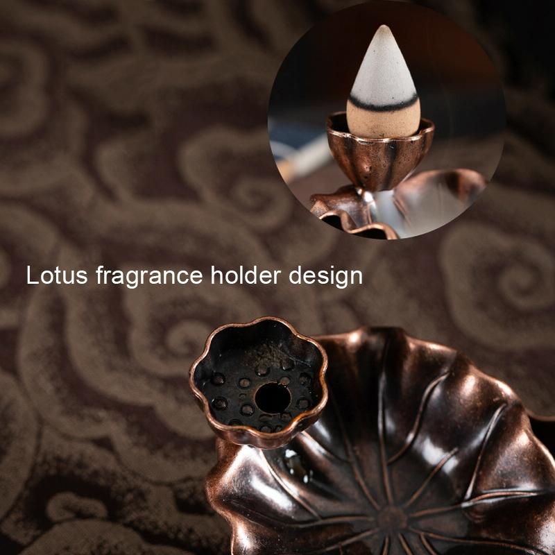 Bronze Lotus Leaf Inverted Incense Burner - Antique Indoor - Bronze Colour