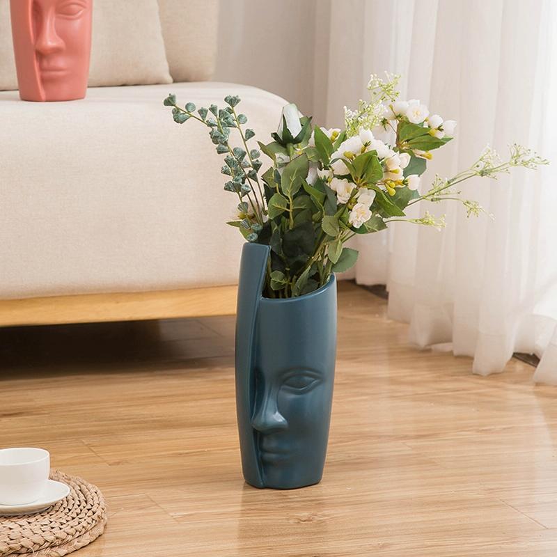 Thickened Drop-proof Vase with Dried Flower Ornaments - Sea Blue