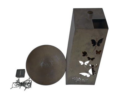 Set 2 Nested Butterfly Pillar Planters w Solar Led Lights 82cm, 68cm