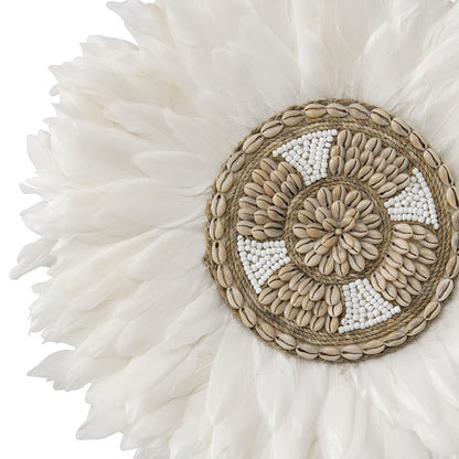 Handcrafted Round Hanging Feather & Shell Wall Art 40x40cm