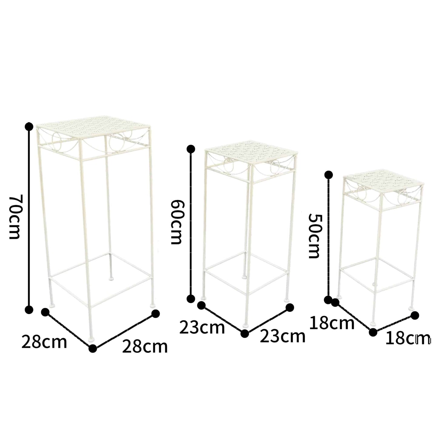 Set 3 Nested Riviera Square Tables / Potplant Stands 70cm, 60cm, 50cm