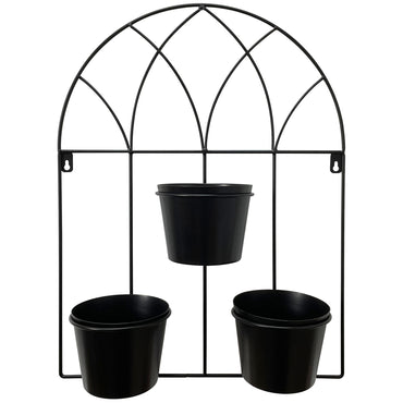 Black Arched 3 Pot Wall Planter 40x52cm
