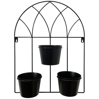 Black Arched 3 Pot Wall Planter 40x52cm